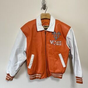 Vintage Tennessee Volunteers Vols Leather Jacket Fits Mens M Orange White NCAA